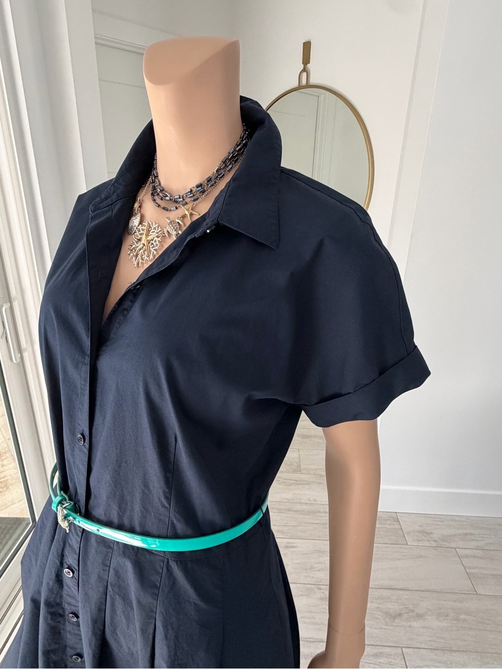 Talbots Classic Navy Button-Front Midi Shirtdress - Navy Size 10 - Picture 3 of 9